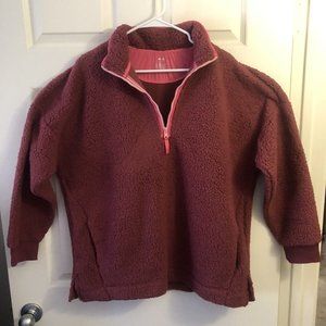 Aerie Dream Sherpa Burgundy Womens 1/4 Zip Soft Pullover Sweatshirt Size Large